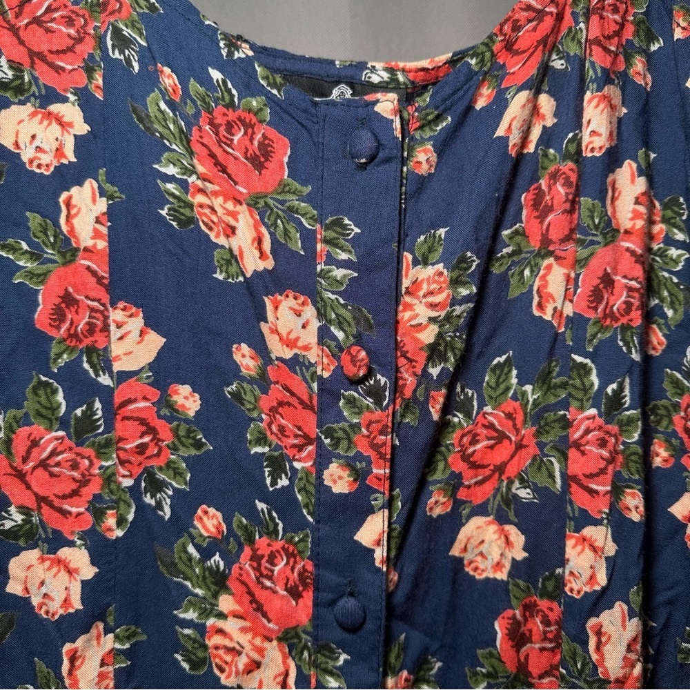 Angie Navy Dress with Pink Floral Design Sz Large - Picture 6 of 12